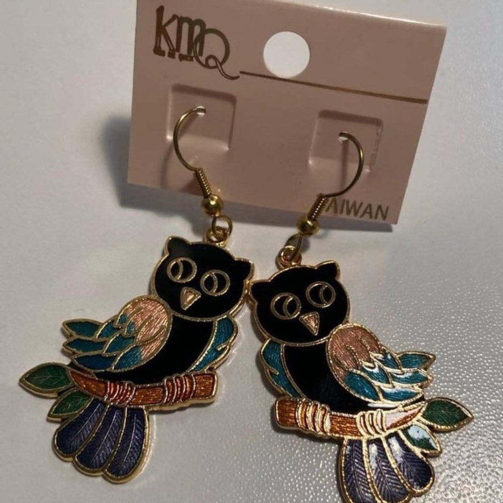 Owl cloisonne earrings